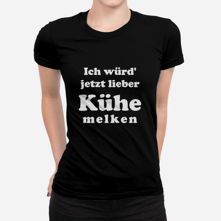 Lustiges Kuh-Melken Statement Frauen Tshirt Schwarz, Bauernhof Humor