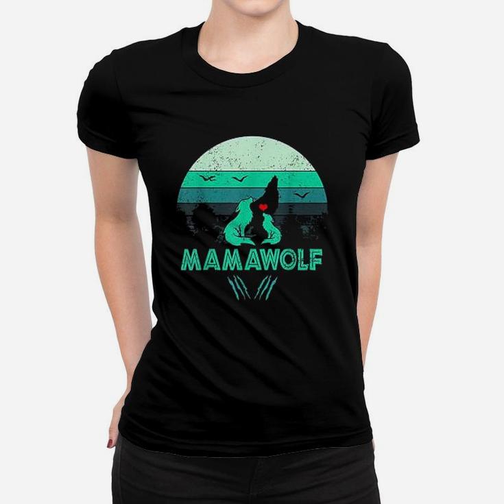 Mamawolf Funny Wolf Mama Retro Vintage Sunset Ladies Tee