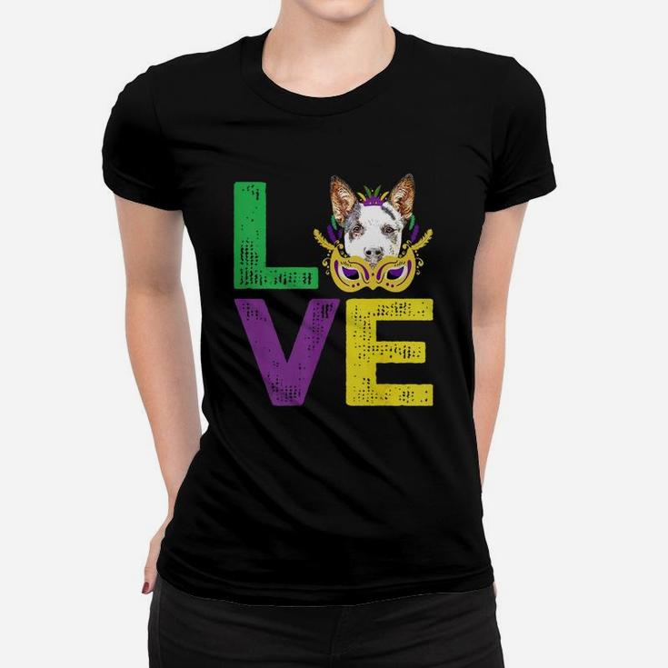 Mardi Gras Fat Tuesday Costume Love Australian Cattle Dog Funny Gift For Dog Lovers Ladies Tee