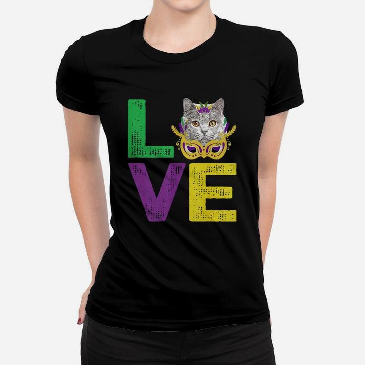 Mardi Gras Fat Tuesday Costume Love British Shorthair Funny Gift For Cat Lovers Ladies Tee
