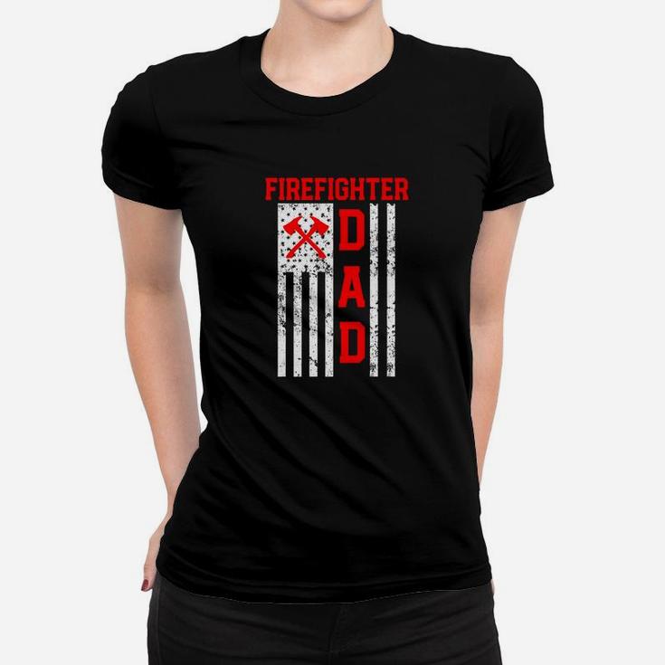 Mens Proud Firefighter Dad American Flag Thin Red Line Father Premium Ladies Tee