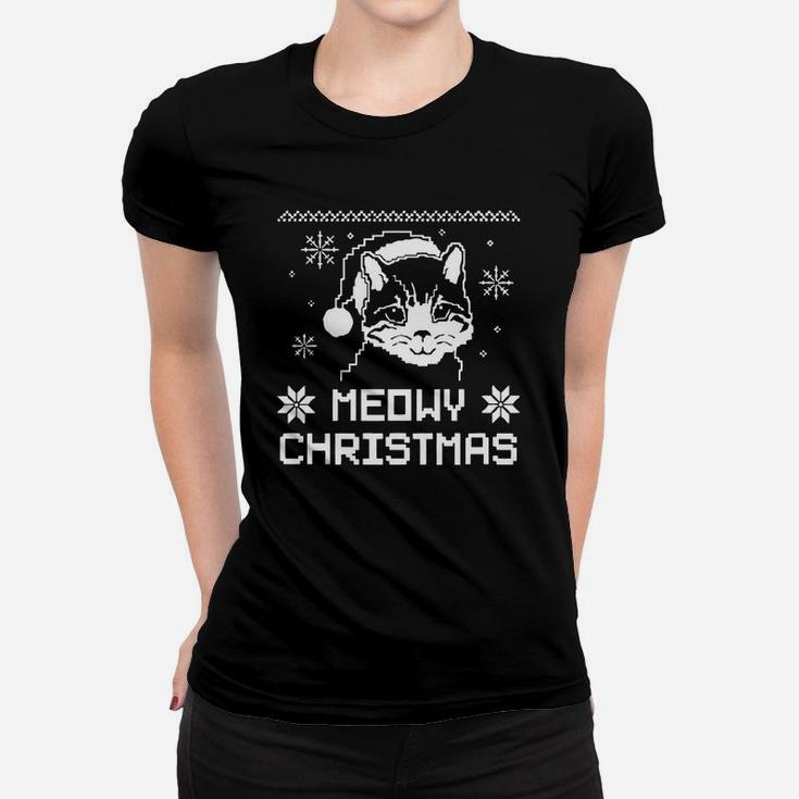 Meowy Christmas Tshirt Funny Cat Christmas Shirts Funny Meowy Ugly Christmas Sweatshirts Ladies Tee