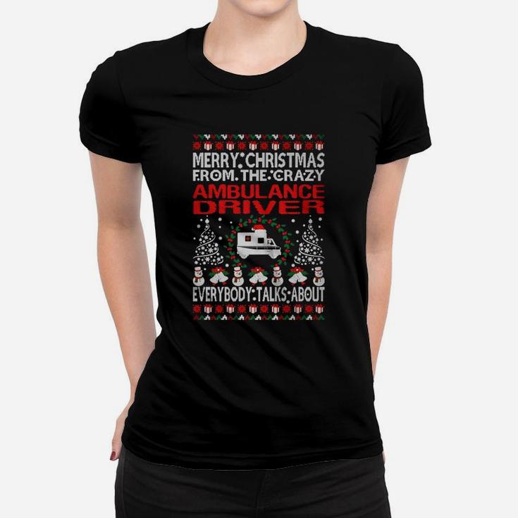 Merry Christmas Ambulance Driver Ugly Sweater Tees T-shirt Ladies Tee