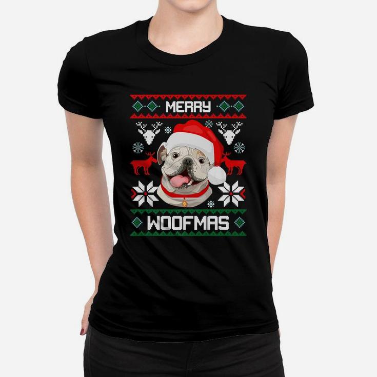 Merry Woofmas English Bulldog Christmas Dog Gift Ladies Tee