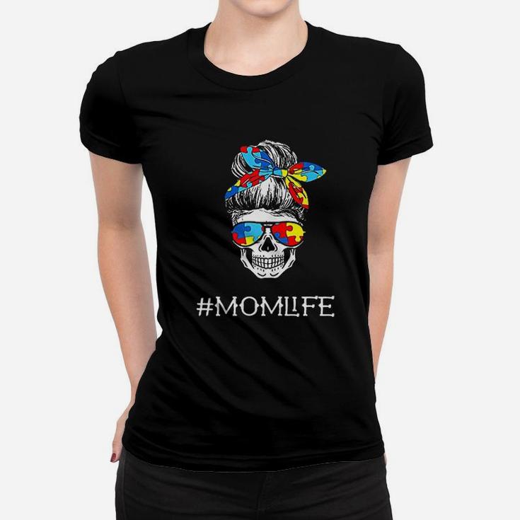 Mom Life Skull Tired Exhausted Awareness Mama Puzzle Ladies Tee