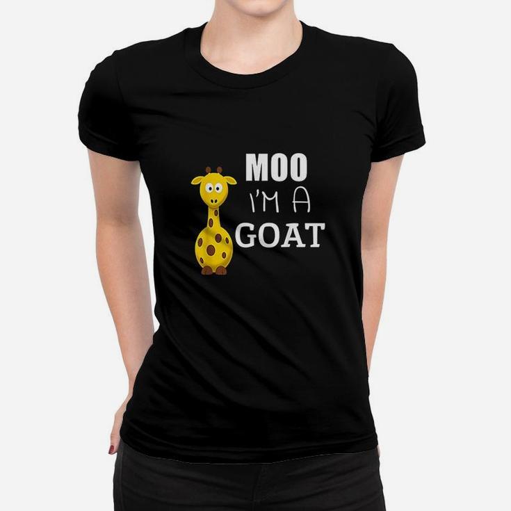 Moo I Am A Goat Funny Cartoon Giraffe Graphic Ironic Ladies Tee
