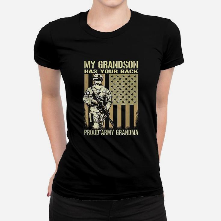 My Grandson Has Your Back Proud Army Grandma Military Gift Ladies Tee