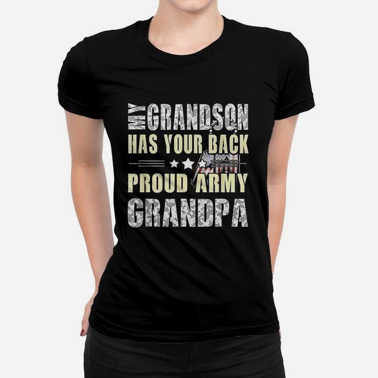 My Grandson Has Your Back Proud Army Grandpa Military Ladies Tee