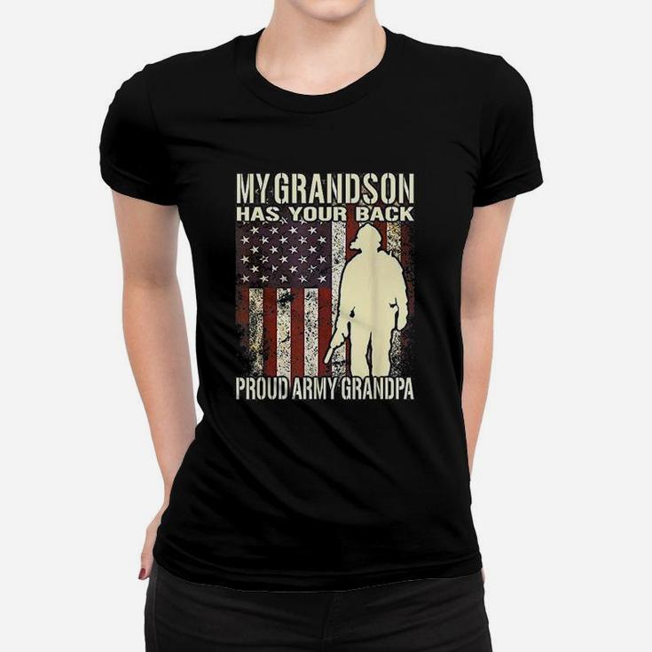 My Grandson Has Your Back Us Flag Proud Army Grandpa Gift Ladies Tee