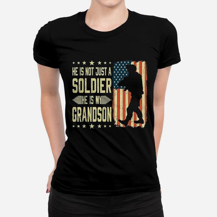 My Grandson Is A Soldier Hero Proud Army Grandparent Gifts Ladies Tee