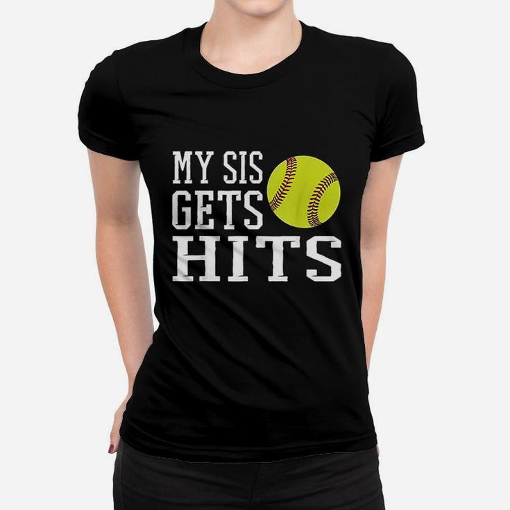 My Sis Gets Hits Softball Brother Sister Softball Ladies Tee