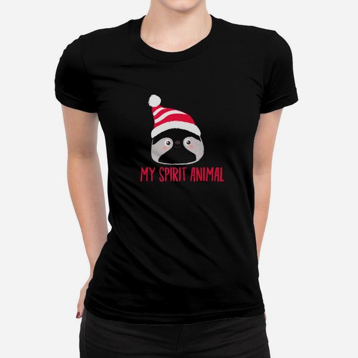 My Spirit Animal Sloth Christmas Hat Holiday Gift Ladies Tee