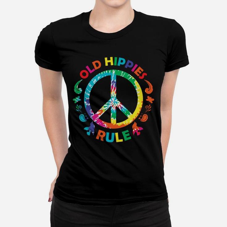 Old Hippies Rule Tie Dye Peace Sign Vinatge Hippie Women T-shirt