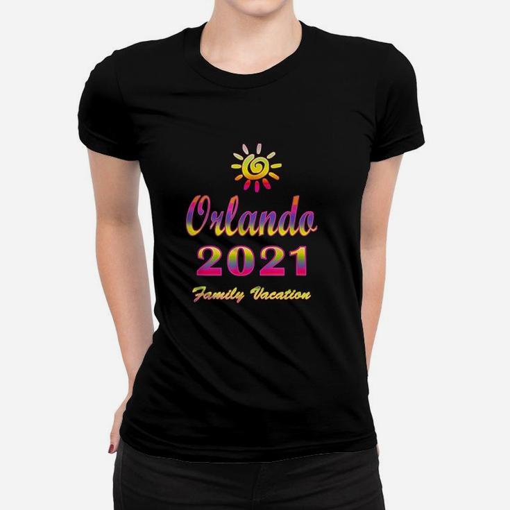Orlando Fun Family Vacation 2021 Spiral Sun Rainbow Ladies Tee