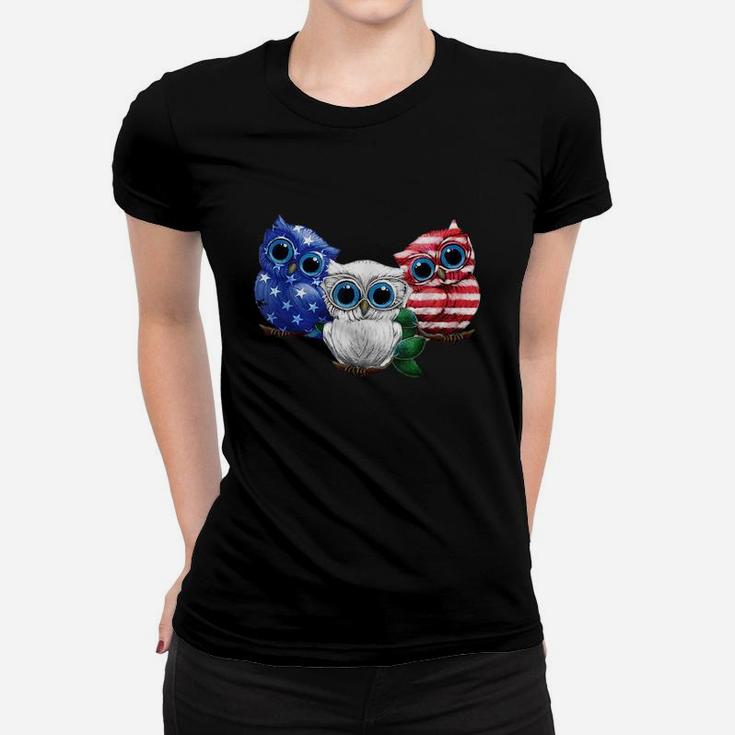 Owls American Flag 4th Of July Owl Independence Day Owl Usa Shirt Women T-shirt