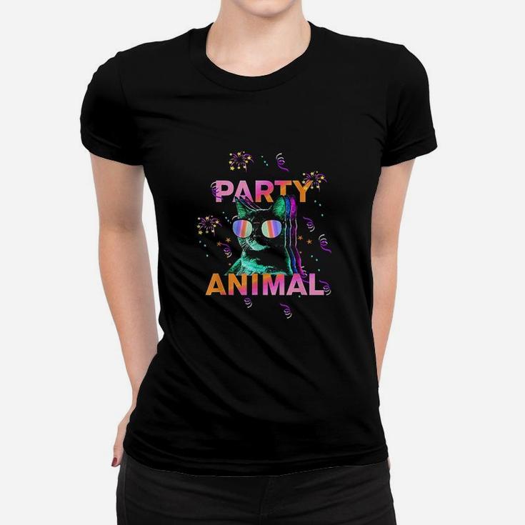 Party Cat Party Animal Colorful Graphic Ladies Tee