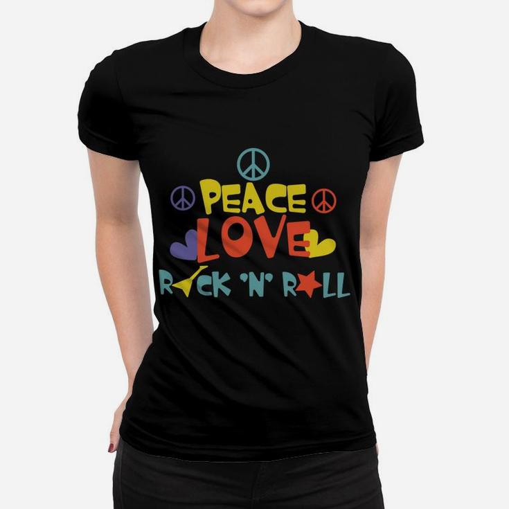 Peace Love Rock Roll Hippie Heart Peace Sign Women T-shirt