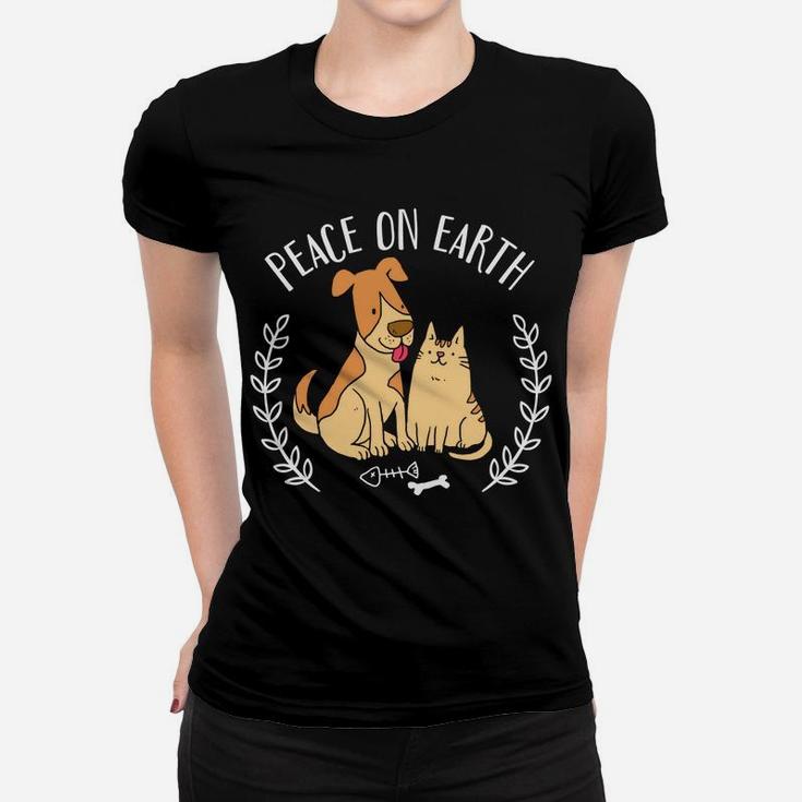 Peace On Earth Funny Dog And Ca Gift Ladies Tee