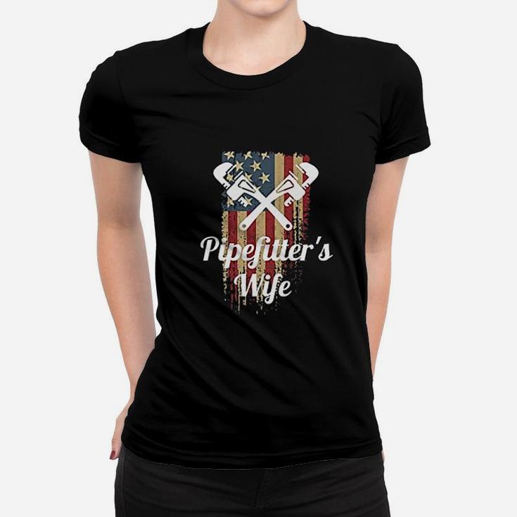 Pipefitters Wife Pride Patriotic Distressed Ladies Tee