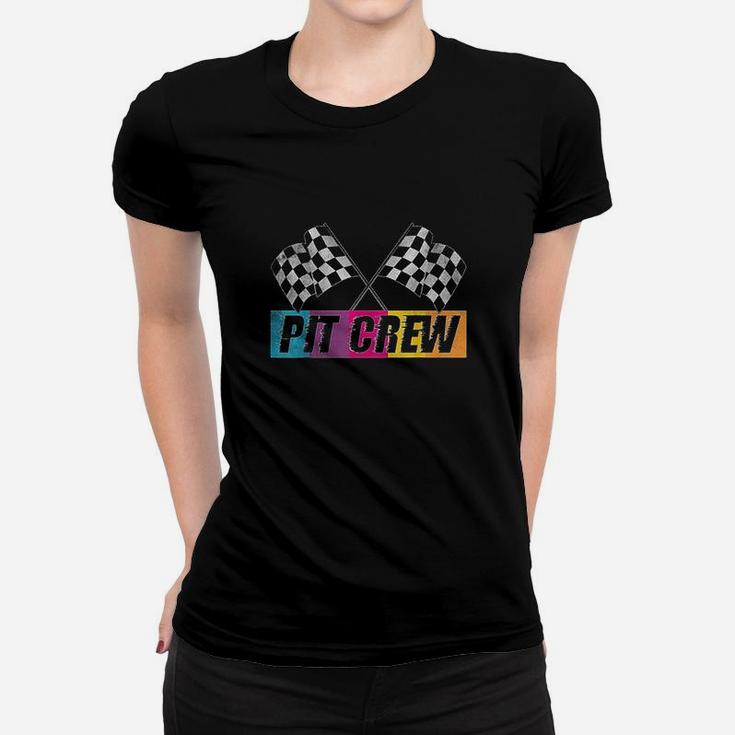 Pit Crew Race Car Party Checkered Flag Car Racing Party Gift Ladies Tee