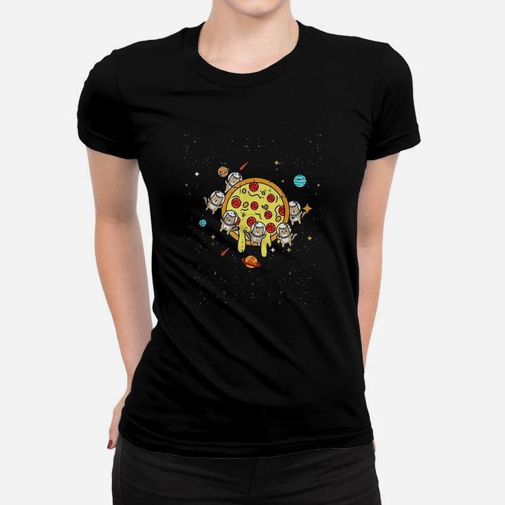 Planet Pizza Astronauts Cats Cute Space Pet Halloween Gift Ladies Tee