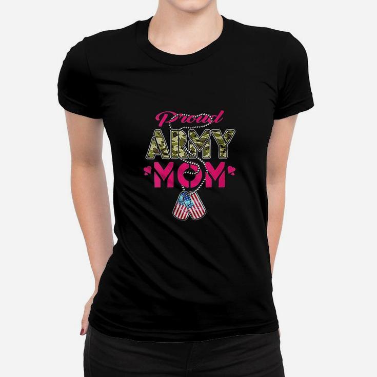 Proud Army Mom Camo Us Flag Dog Tags Military Mother Gift Ladies Tee