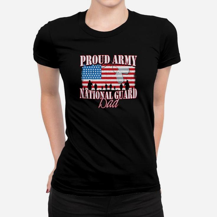 Proud Army National Guard Dad Dog Tag Flag Shirt Fathers Day Ladies Tee