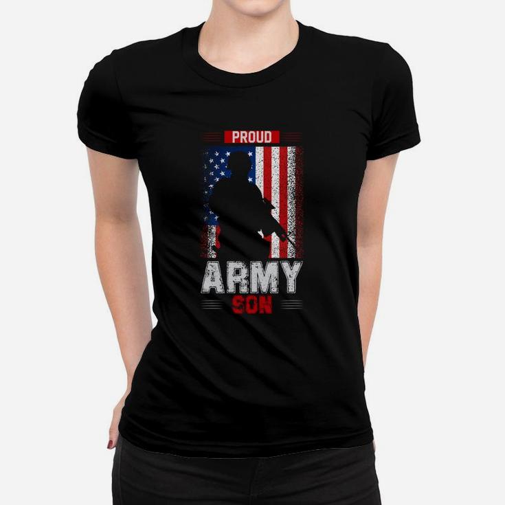 Proud Army Son American Flag US Navy Veteran Women T-shirt