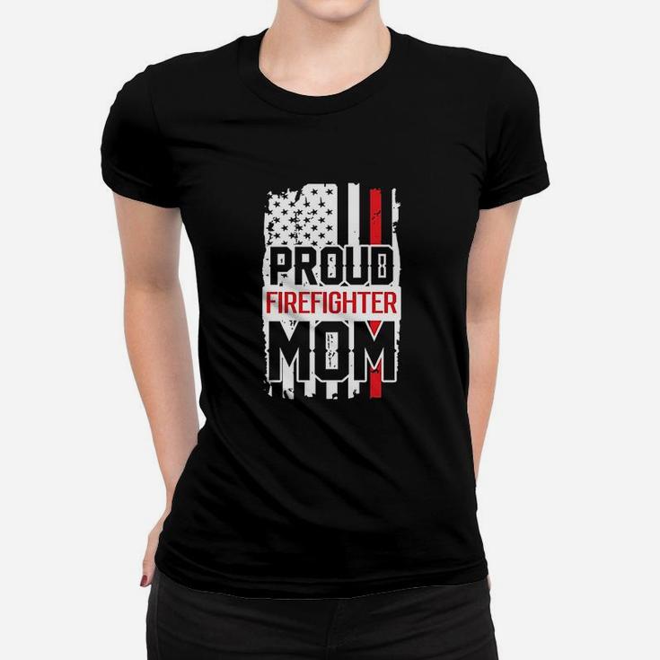 Proud Firefighter Mom For Support Of Son Or Daughter Ladies Tee