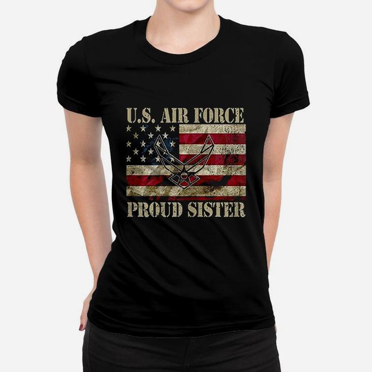 Proud Sister Us Air Force Vintage Usa Flag Retro Girls Ladies Tee