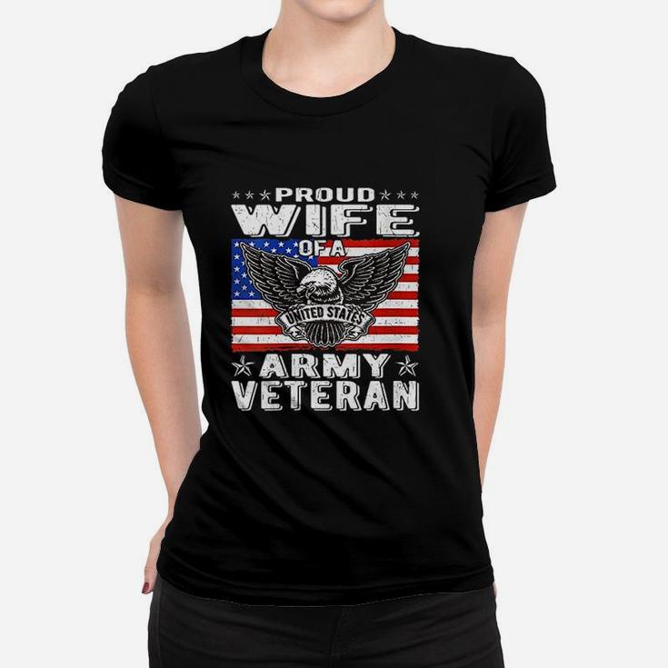 Proud Wife Of Us Army Veteran Patriotic Military Ladies Tee