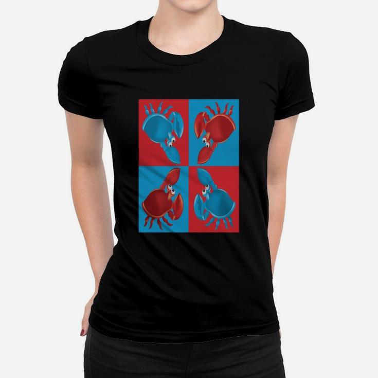 Red And Blue Crabs On Blue And Red Squares Ladies Tee