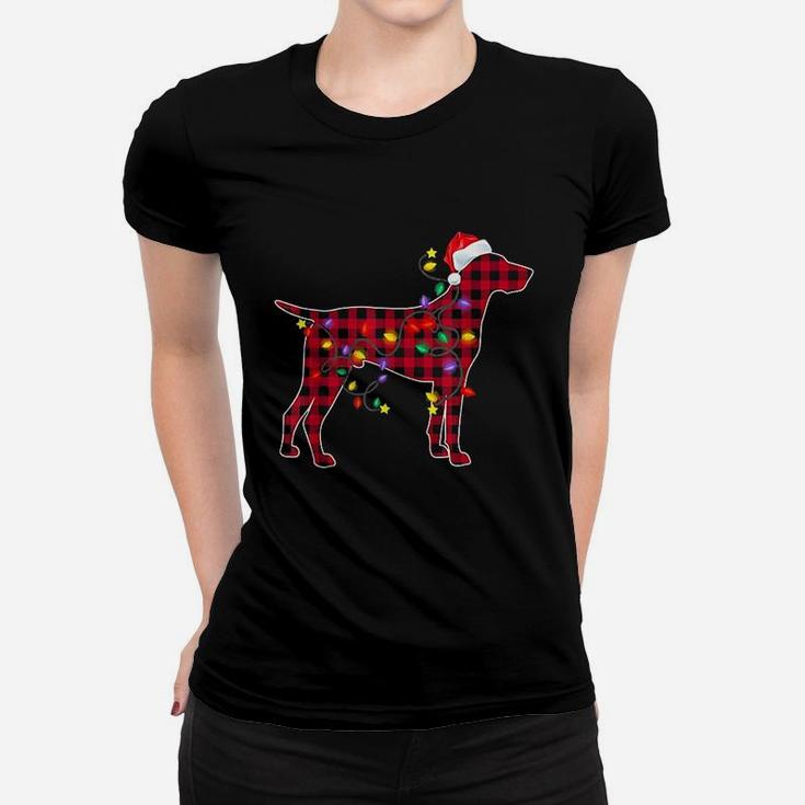 Red Plaid German Shorthaired Pointer Dog Christmas Ladies Tee