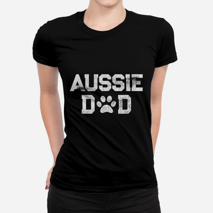 Retro Aussie Dad Paw Print Australian Shepherd Dog Gift Ladies Tee