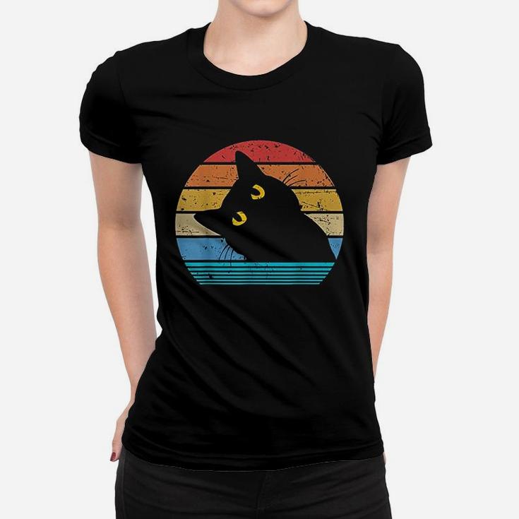 Retro Black Cat Lover Vintage Style Cats Cute Kitty Gift Ladies Tee