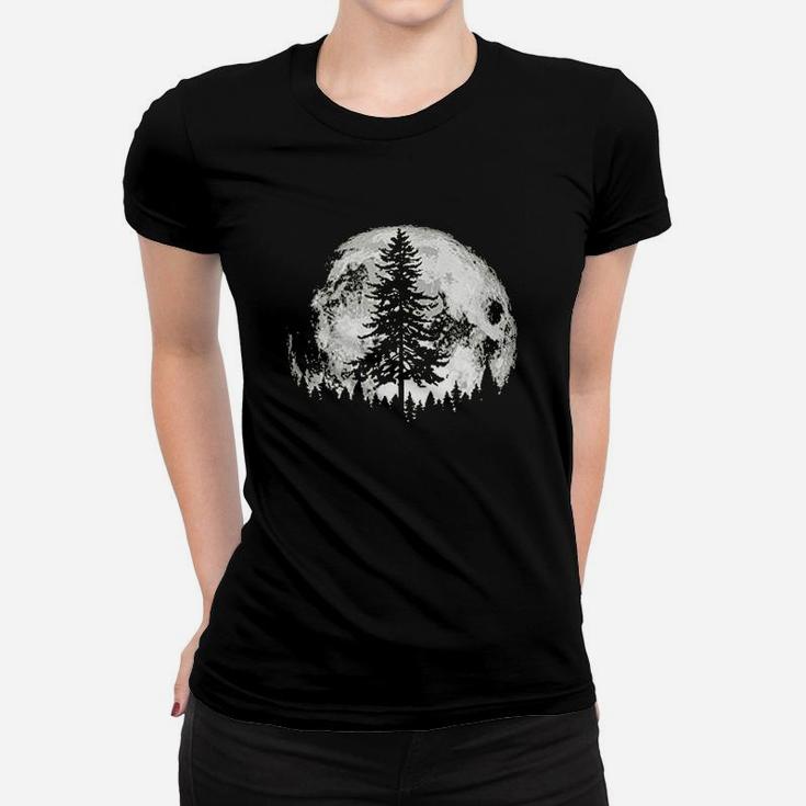 Retro Full Moon N Minimalist Pine Tree Vintage Graphic Ladies Tee