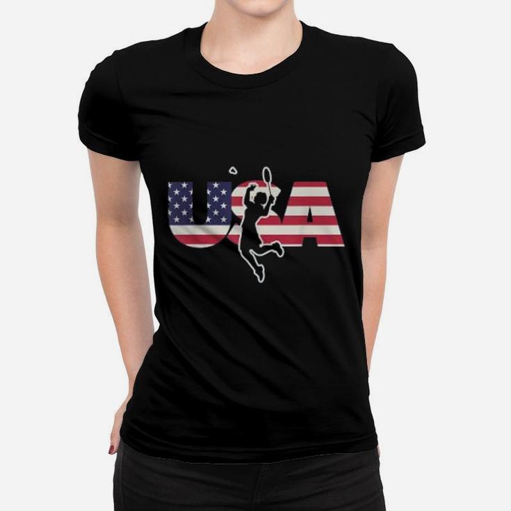 Retro Usa Badminton American Gifts For Us Badminton Player Ladies Tee