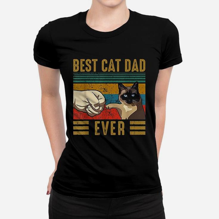 Retro Vintage Best Cat Dad Ever Fathers Day Siamese Cat Gift Ladies Tee