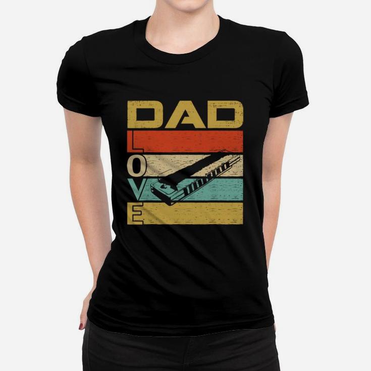 Retro Vintage Dad Love Harmonica Fathers Day Shirt Ladies Tee