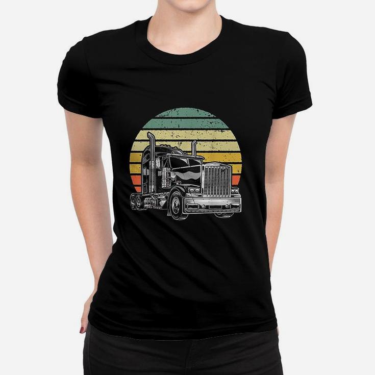 Retro Vintage Trucker Big Rig Semi Trailer Truck Driver Gift Ladies Tee
