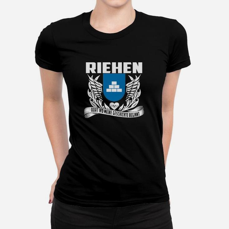 Riehen Wappen Flügel Frauen Tshirt mit Motivspruch, Schwarz