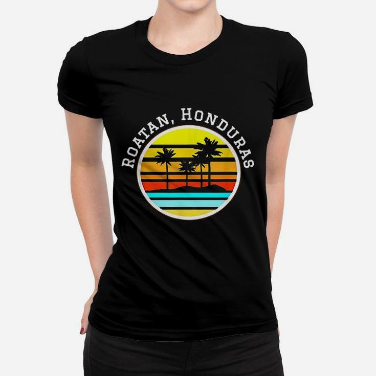Roatan Honduras Vacation Palm Trees Sunset Women T-shirt