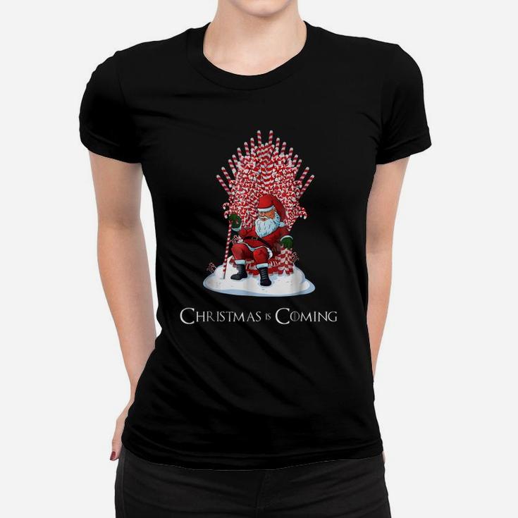 Santa On Candy Cane Throne Funny Christmas Ladies Tee