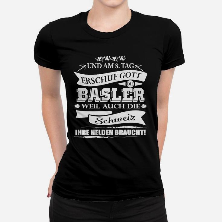 Schwarz Basler Stolz Frauen Tshirt mit Schweizer Spruch, Stilvolles Tee