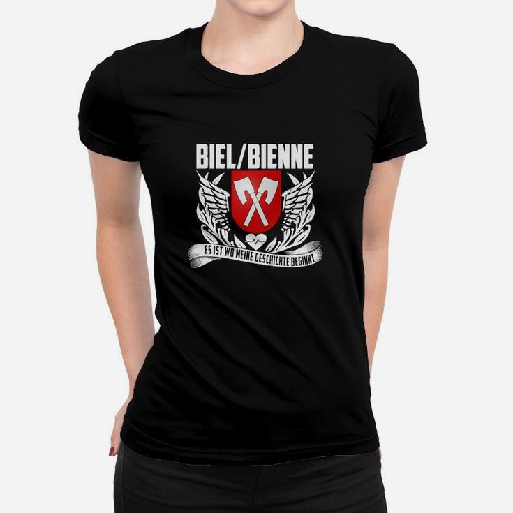 Schwarz Biel/Bienne Frauen Tshirt mit Flügel- & Wappen-Design