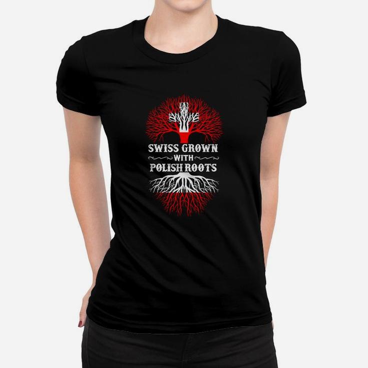 Schwarz Frauen Tshirt Herz-Wurzel, Swiss Grown with Polish Roots Design