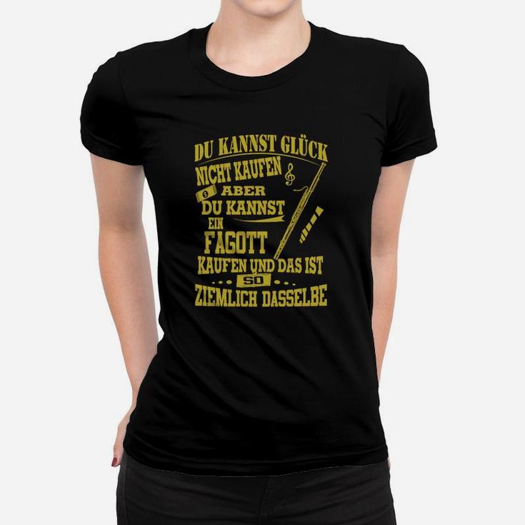 Schwarzes Frauen Tshirt Glück & Fagott Design, Lustiges Spruch-Frauen Tshirt