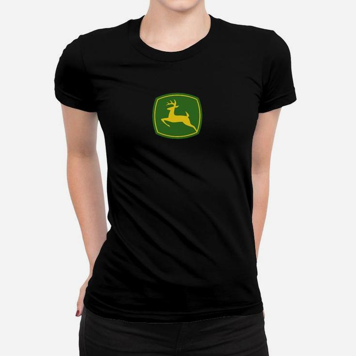 Schwarzes Frauen Tshirt mit Hirsch im grünen Kreis, Naturmotiv Mode