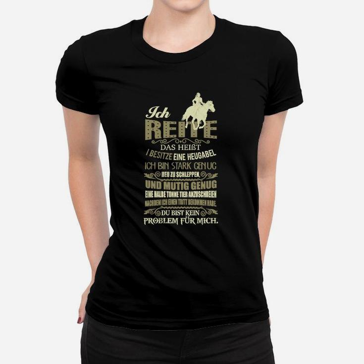 Schwarzes Reiter Frauen Tshirt, Lustiger Spruch & Pferdegrafik