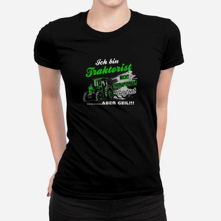 Schwarzes Traktoristen Frauen Tshirt, Lustiges Landwirt Design